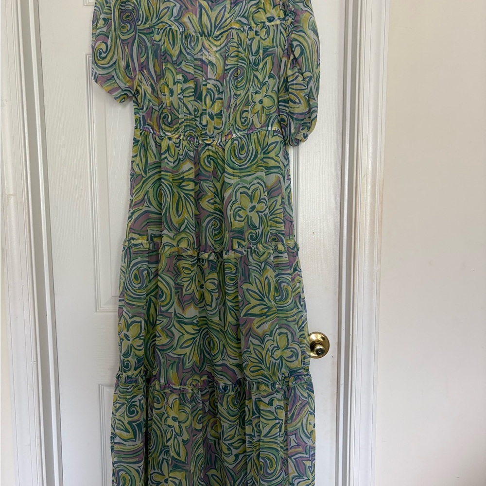 River Island Green and Blue Puff Sleeve Sundress